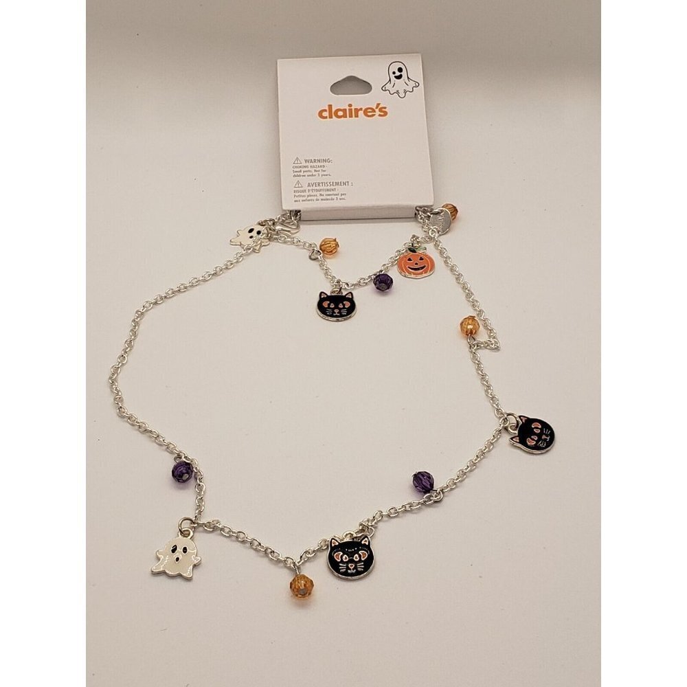 Claires Halloween Charm Necklace And Matching Bracelet Set Ghost Cat Pumpkin